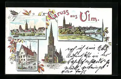 Lithographie Ulm, Rathaus, Münster