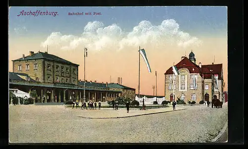 AK Aschaffenburg, Bahnhof mit Post