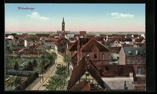 AK Wittenberge, Ortsansicht mit Strassenpartie aus der Vogelschau