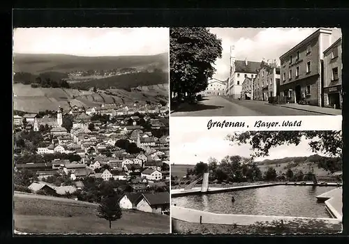 AK Grafenau /Bayr. Wald, Ortsansicht m. Strassenpartie u. Schwimmbad