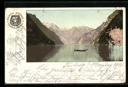 AK Ruderboot auf dem Königsee, Reklame Remy`s Stärke Fabrik-Marke