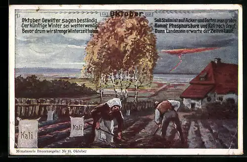 Künstler-AK Reklame für Kalidünger, Bauern bei der Feldarbeit