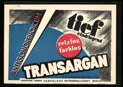 AK Reklame Transargan, Chemische Fabrik Tempelhof AG Berlin
