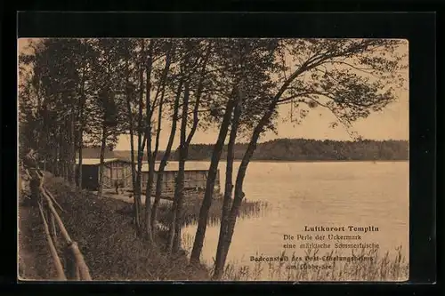 AK Templin /Uckermark, Badeanstalt d. Post-Erholungsheims am Lübbe-See