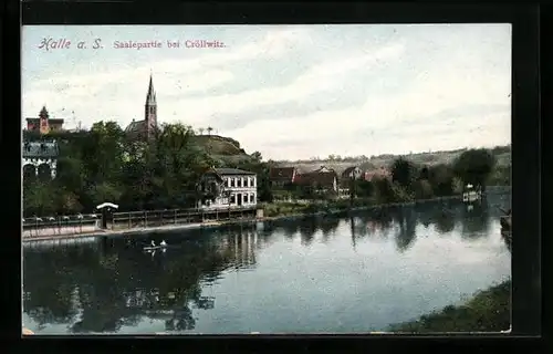 AK Halle a. S., Saalepartie bei Cröllwitz