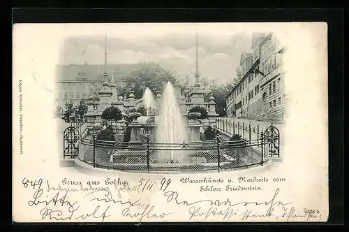 AK Gotha, Wasserkünste & Nordseite vom Schloss Friedenstein