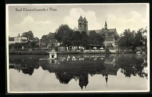 AK Bad Klosterlausnitz i. Thür., Totalansicht, Partie am Klosterteich