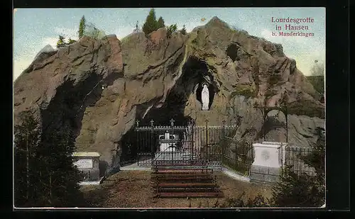 AK Hausen b. Munderkingen, Blick auf die Lourdesgrotte
