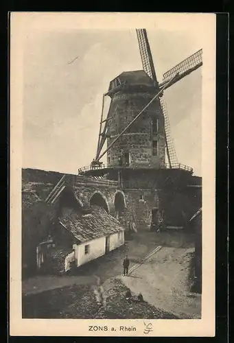 AK Zons a. Rhein, Blick auf die Windmühle
