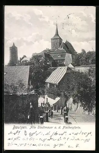 AK Bautzen, alte Stadtmauer a. d. Fischerpforte