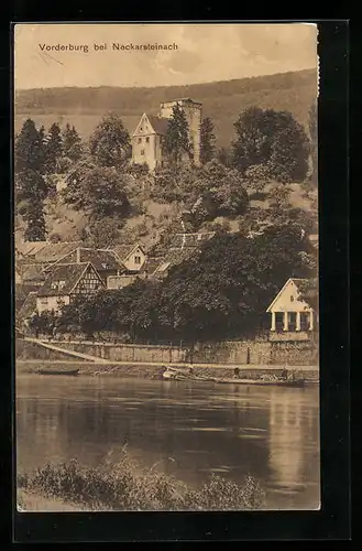 AK Neckarsteinach, Blick auf die Vorderburg, Ortsansicht