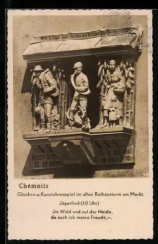 AK Chemnitz, Glocken-u. Kunstuhrenspiel im alten Rathausturm am Markt