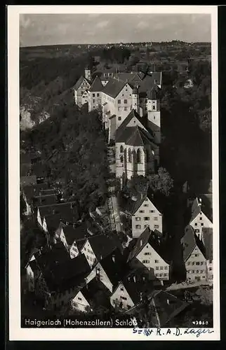 AK Haigerloch (Hohenzollern), Blick auf das Schloss aus der Vogelschau