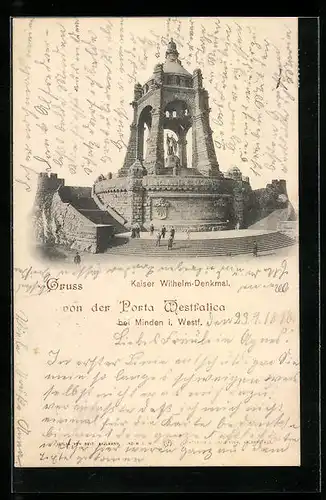 AK Porta Westfalica bei Minden i. Westf., Kaiser Wilhelm-Denkmal und Besuchern