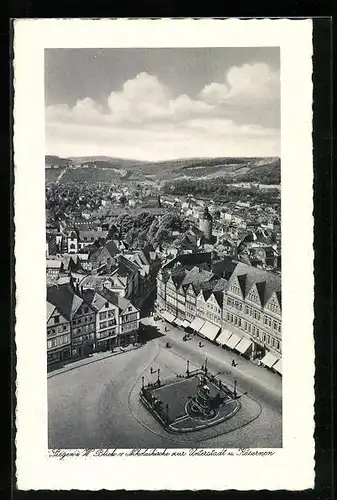 AK Siegen i. W., Blick von Nikolaikirche zur Unterstadt und Kasernen