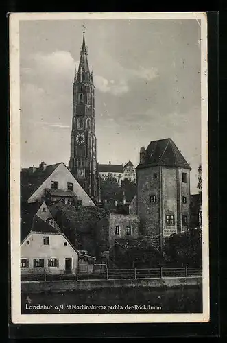 AK Landshut a. I., St. Martinskirche, Rechts der Röcklturm