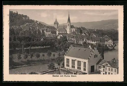 AK Baden, Ortsansicht mit Ruine Stein von oben