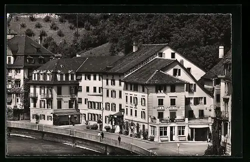 AK Baden, Badhotel Hirschen-Rebstock mit Uferstrasse