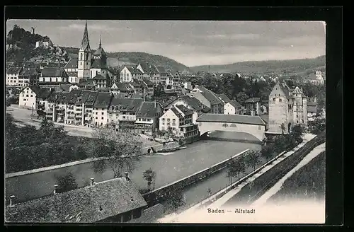 AK Baden, Altstadt mit gedeckter Brücke