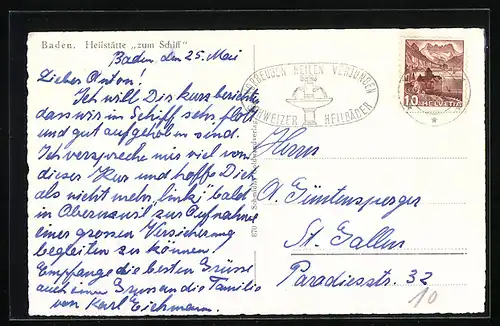 AK Baden, Heilstätte zum Schiff, von oben gesehen