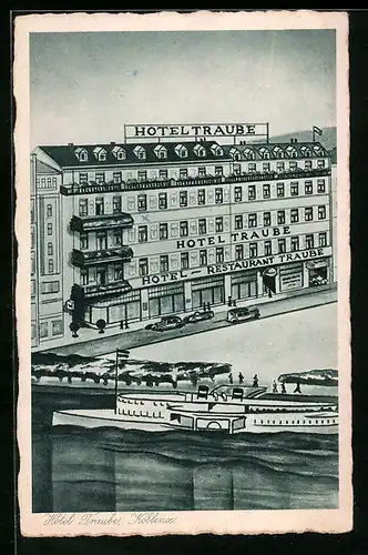 AK Koblenz, Hotel Traube, Dampfer