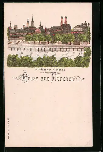 Lithographie München, Ansicht vom Nockherberg aus