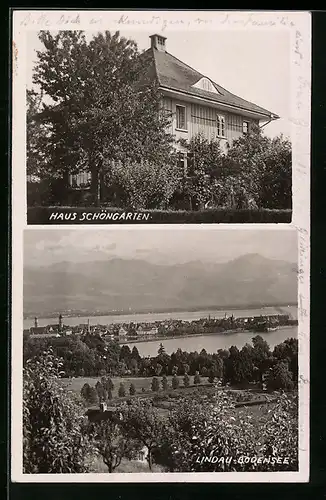 AK Lindau a. Bodensee, Haus Schöngarten, Ortsansicht aus der Vogelschau