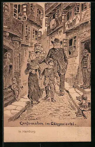 Künstler-AK Alt-Hamburg, Confirmation im Gängeviertel