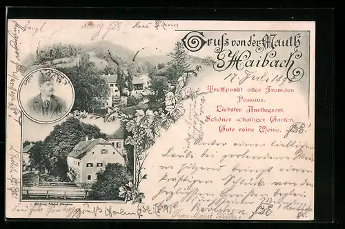 AK Haibach bei Passau, Gasthaus Mauth Haibach aus der Vogelschau, Portrait eines Orientalen