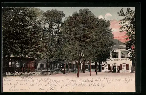 AK München, Gasthof zur Menterschwaige mit Garten und Pavillon