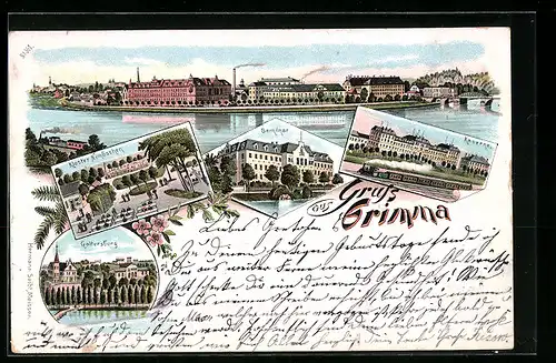 Lithographie Grimma, Seminar, Gattersburg, Panorama