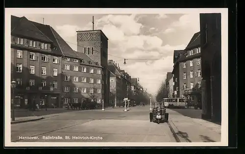 AK Hannover, Sallstrasse mit St. Heinrich-Kirche