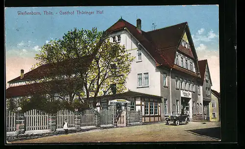 AK Weissenborn /Thür., Gasthof Thüringer Hof mit Cabriolet
