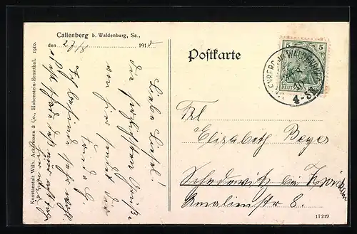 AK Callenberg b. Waldenburg, Böhms Restaurant, Birkenhain am Callenberg, Teilansicht mit Kirche