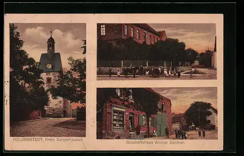 AK Holdenstedt, Geschäftshaus Wilmar Günther, Abendstimmung an der Kirche