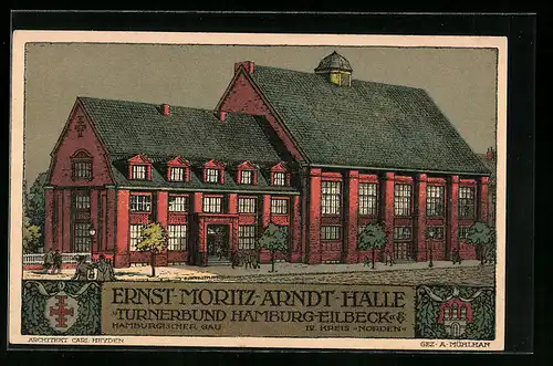 Künstler-AK Hamburg-Eilbeck, Turnerbund, Ernst-Moritz-Arndt-Halle