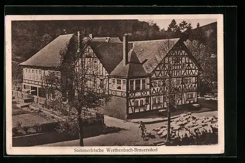 AK Brauersdorf bei Netphen, Gasthaus Werthenbach mit Strasse aus der Vogelschau