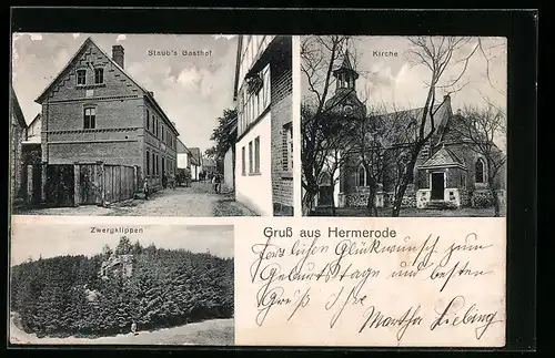 AK Hermerode, Staubs Gasthof, Zwergklippen und Kirche