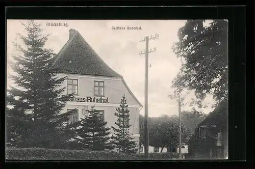 AK Glücksburg, Gasthaus Ruhethal, Strassenansicht