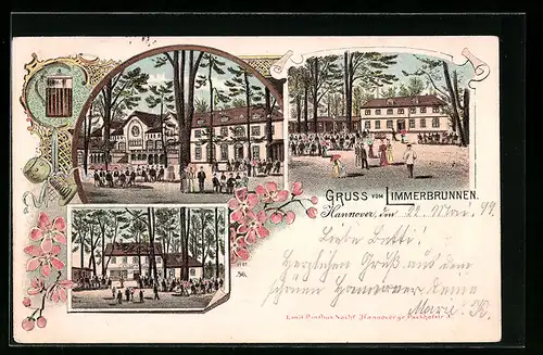 Lithographie Hannover, Gasthaus Fischr`s Ruh, Limmerbrunnen, Garten