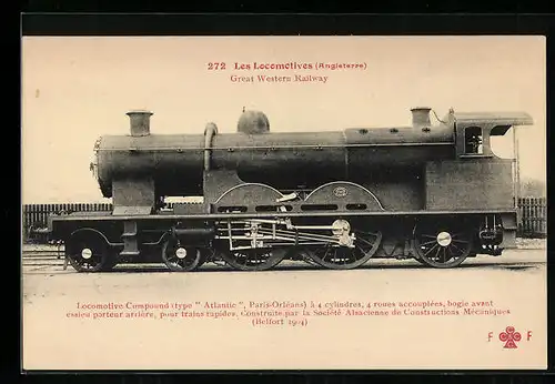 AK Les Locomotives - Angleterre, Great Western Railway, Type Atlantic, Dampflok