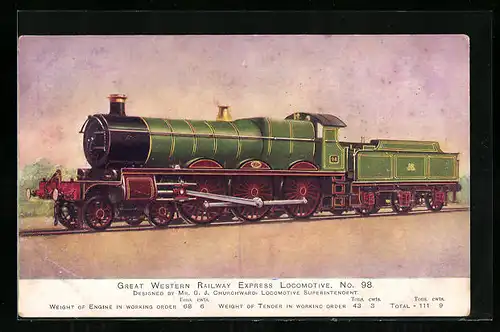 Künstler-AK englische Eisenbahn Great Western Railway Rexpress Locomotive No. 98