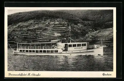 AK MS Deutschland auf dem Rhein, Personenschiffahrt H. Schrepfer, Ginsheim, Dammstrasse 58