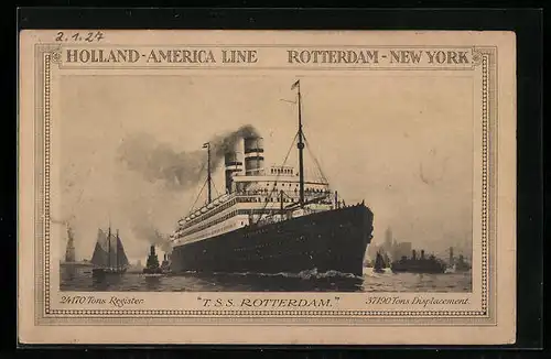 AK Passagierschiff T. S. S. Rotterdam verlässt den Hafen, Holland-America-Line