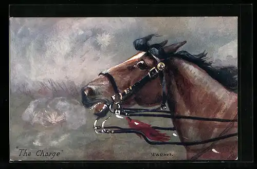 Künstler-AK The Charge, Gehetztes Pferd mit geweiteten Augen