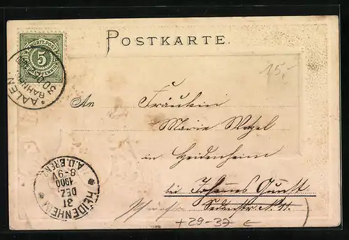 Passepartout-Lithographie Aalen, Strassenpartie mit Passanten, Wappen