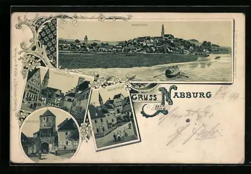 Lithographie Nabburg, Marktplatz, Obertor, Mähntor