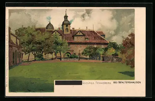 Lithographie Waltershausen, Blick auf Schloss Tenneberg