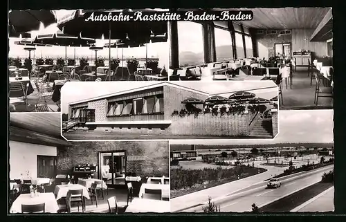 AK Autobahn-Raststätte Baden-Baden mit Innenansichten, Bes. Alfred Erath