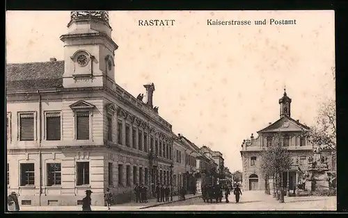 AK Rastatt, Kaiserstrasse und Postamt